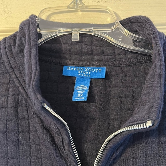 Vintage Karen Scott Plus Size Navy Long Sleeve Lightweight Jacket Vest Size 2X - Picture 3 of 5